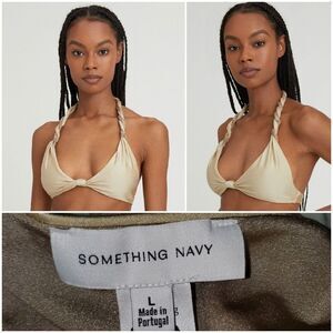 Something Navy Size L Twist Two Toned Bikini Top